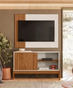Rack e Painel Wood Larg. 1.20m Pérola Metalizada-Cinamomo Mel -Mobler