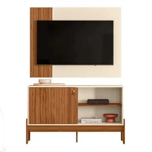 Rack e Painel Wood Larg. 1.20m Pérola Metalizada-Cinamomo Mel -Mobler - Imagem 2