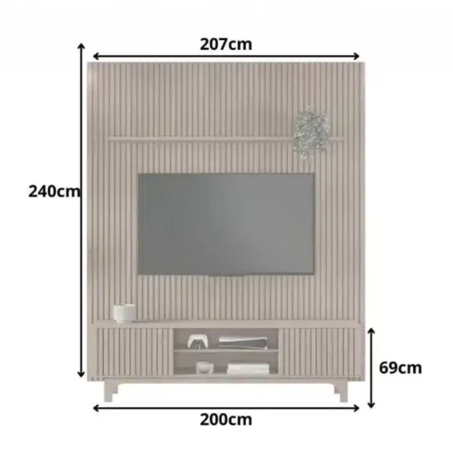 Rack Triunfo Cinamomo Larg. 2.00m + Painel Riso Cinamomo Ripado TV até 75 Polegadas Larg. 2.07m - JCM - Imagem 3