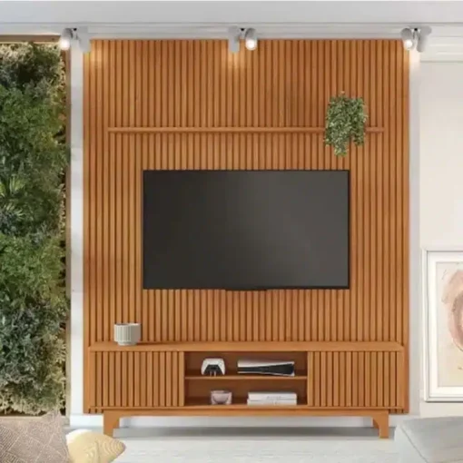 Rack Triunfo Cinamomo Larg. 2.00m + Painel Riso Cinamomo Ripado TV até 75 Polegadas Larg. 2.07m - JCM