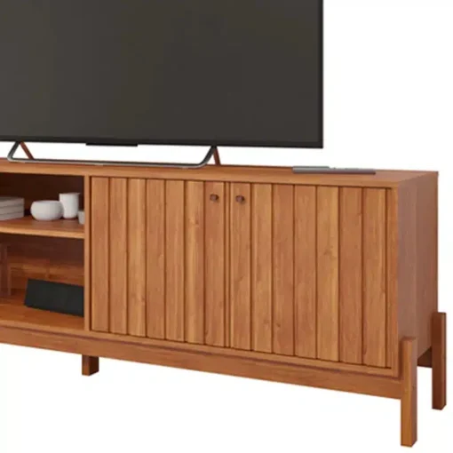 Rack Holanda Cinamomo Ripado 100% MDF Larg. 2.05m + Painel Maragogi Cinamomo Ripado 100% MDF Larg. 2.30m - Permobili - Imagem 5