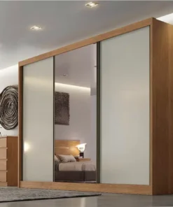 Roupeiro Casal Diamond Plus Cumaru/Fendi Fosco 3 Portas 8 Gavetas C/ 1 Espelho 100% MDF Larg. 2.41m - Novo Horizonte