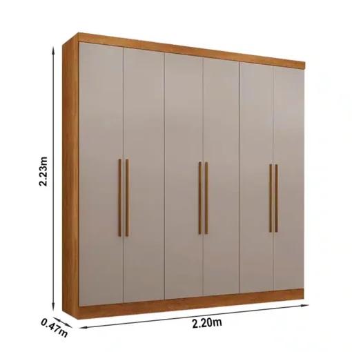 Roupeiro Casal Coliseu Cinamomo/Off 6 Portas 4 Gavetas Larg. 2.20m - Sallêto - Imagem 2