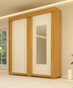 Roupeiro Heloisa Nature/Off 2 Portas C/ 1 Espelho e Pés 100% MDF Larg. 1.80m - ACP