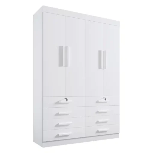Roupeiro Solteiro Mônaco Branco 4 Portas 8 Gavetas Larg. 1.60m - D Doro - Imagem 6