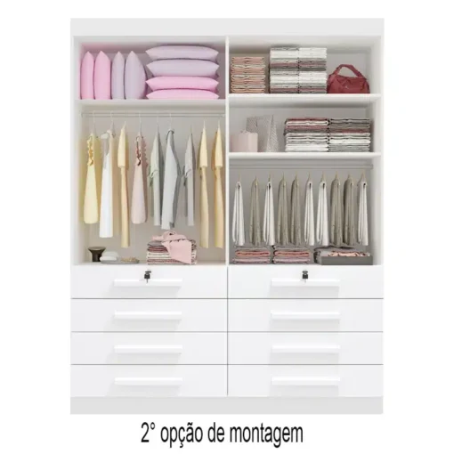 Roupeiro Solteiro Mônaco Branco 4 Portas 8 Gavetas Larg. 1.60m - D Doro - Imagem 3