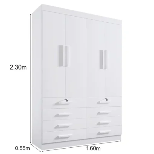 Roupeiro Solteiro Mônaco Branco 4 Portas 8 Gavetas Larg. 1.60m - D Doro - Imagem 5