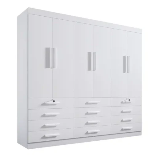 Roupeiro Casal Mônaco Branco 6 Portas 12 Gavetas Larg. 2.40m - D Doro