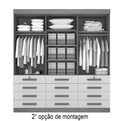 Roupeiro Casal Mônaco Branco 6 Portas 12 Gavetas Larg. 2.40m - D Doro - Imagem 3