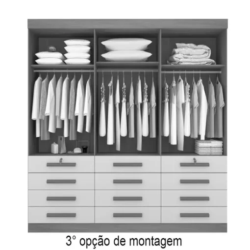 Roupeiro Casal Mônaco Branco 6 Portas 12 Gavetas Larg. 2.40m - D Doro - Imagem 4