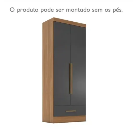 Roupeiro Solteiro Smart Plus (GR2123) Cinamomo/Chumbo 2 Portas 1 Gaveta C/Pés Larg. 0.85m - Rodial Móveis - Imagem 9