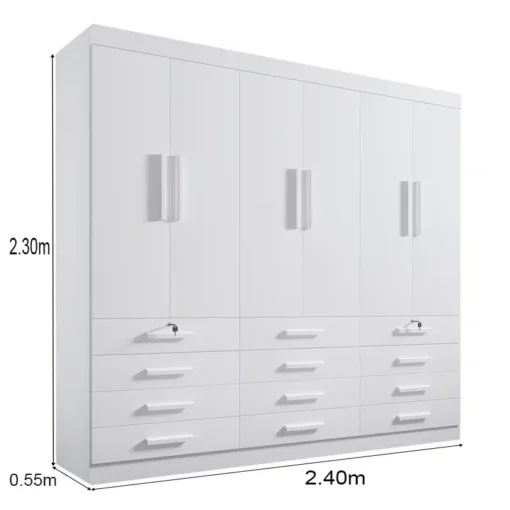Roupeiro Casal Mônaco Branco 6 Portas 12 Gavetas Larg. 2.40m - D Doro - Imagem 5