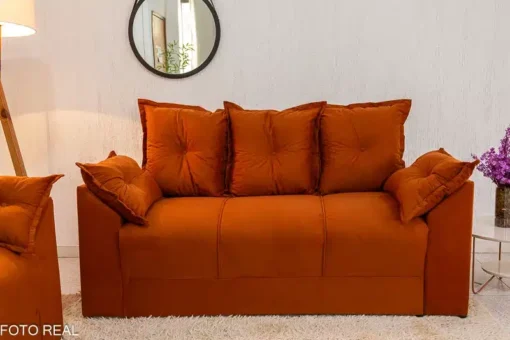 Sofá 3 e 2 lugares Petra Veludinho Terracota - Imagem 4