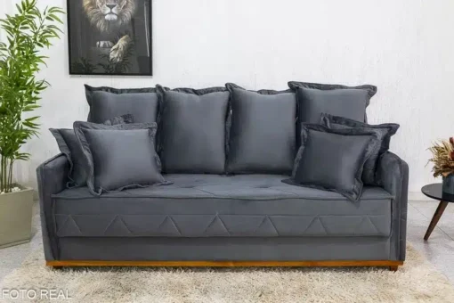 Sofá 3 lugares Vican Veludo Cinza Larg. 2.00m - Molas Bonnel - Imagem 2