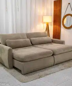 Sofá Retrátil e Cama Amaranto 2.30m Veludo Plush Bege - Sem Caixa
