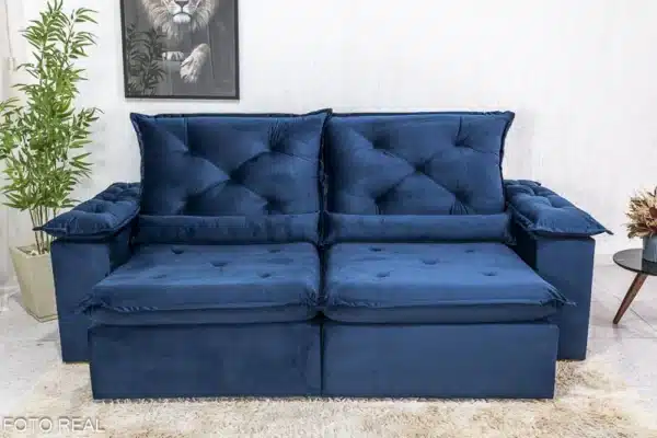 Sofá Retrátil Reclinável Roma 2.30m Veludo Azul 03 - D28 Soft - Image 2