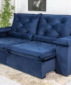 Sofá Retrátil Reclinável Roma 2.30m Veludo Azul 03 - D28 Soft