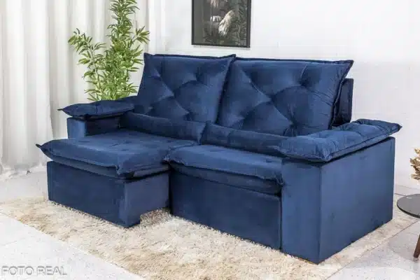 Sofá Retrátil Reclinável Roma 2.30m Veludo Azul 03 - D28 Soft - Image 3