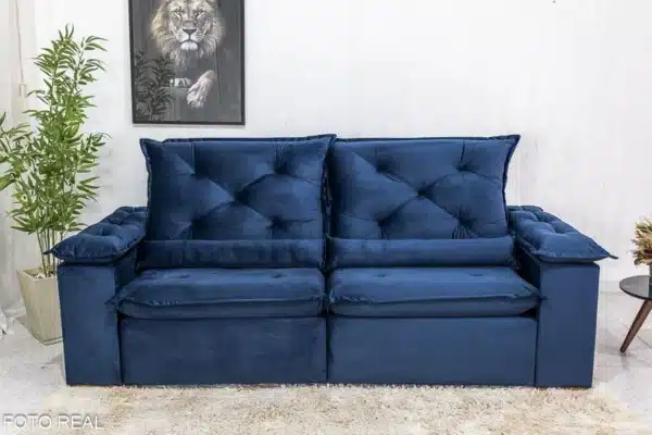 Sofá Retrátil Reclinável Roma 2.30m Veludo Azul 03 - D28 Soft - Image 5