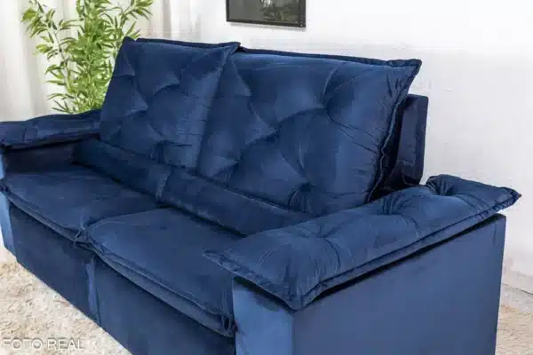 Sofá Retrátil Reclinável Roma 2.30m Veludo Azul 03 - D28 Soft - Image 6