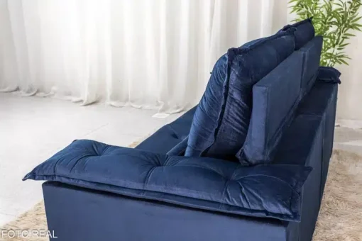 Sofá Retrátil Reclinável Roma 2.30m Veludo Azul 03 - D28 Soft - Imagem 8