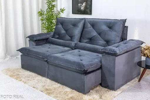 Sofá Retrátil Reclinável Roma 2.30m Veludo Cinza 20 - D28 Soft - Imagem 4