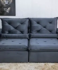 Sofá Retrátil Reclinável Roma 2.30m Veludo Cinza 20 - D28 Soft