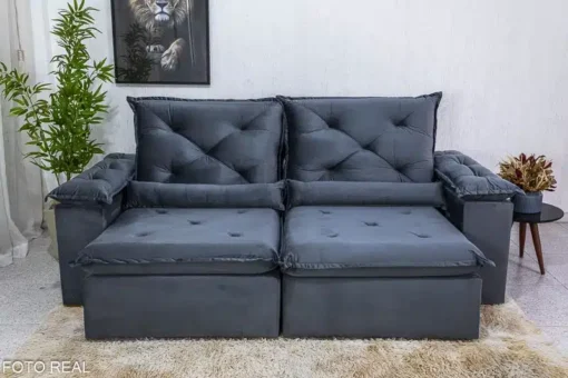 Sofá Retrátil Reclinável Roma 2.30m Veludo Cinza 20 - D28 Soft