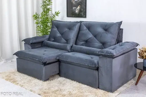 Sofá Retrátil Reclinável Roma 2.30m Veludo Cinza 20 - D28 Soft - Imagem 3