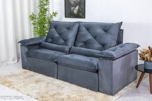 Sofá Retrátil Reclinável Roma 2.30m Veludo Cinza 20 - D28 Soft - Imagem 5