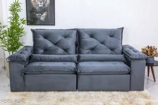 Sofá Retrátil Reclinável Roma 2.30m Veludo Cinza 20 - D28 Soft - Imagem 2
