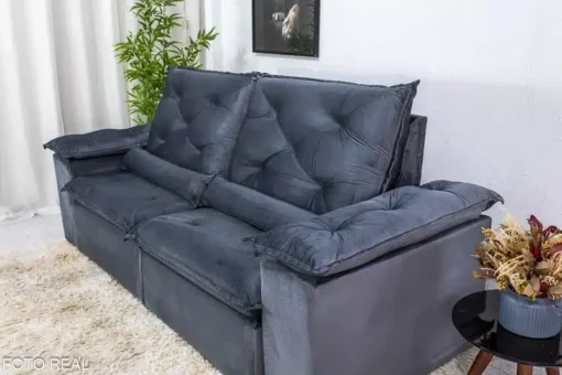 Sofá Retrátil Reclinável Roma 2.30m Veludo Cinza 20 - D28 Soft - Imagem 7