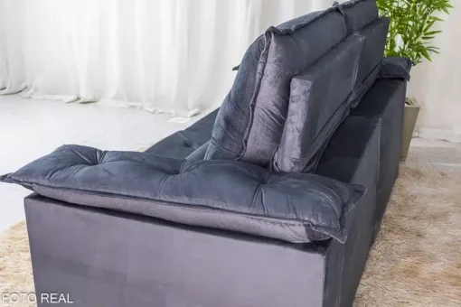 Sofá Retrátil Reclinável Roma 2.30m Veludo Cinza 20 - D28 Soft - Imagem 8