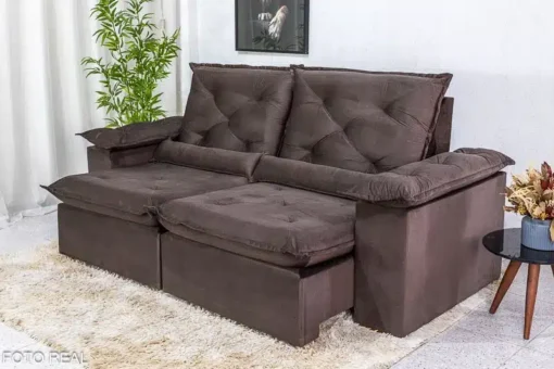 Sofá Retrátil Reclinável Roma 2.30m Veludo Marrom 19 - D28 Soft