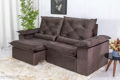 Sofá Retrátil Reclinável Roma 2.30m Veludo Marrom 19 - D28 Soft - Imagem 2