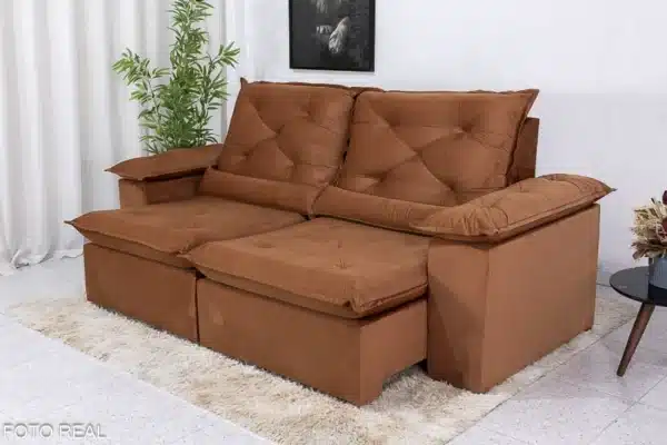 Sofá Retrátil Reclinável Roma 2.30m Veludo Terracota 24 - D28 Soft