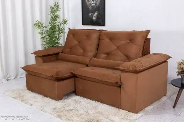 Sofá Retrátil Reclinável Roma 2.30m Veludo Terracota 24 - D28 Soft - Image 2