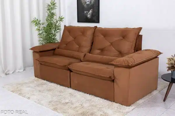 Sofá Retrátil Reclinável Roma 2.30m Veludo Terracota 24 - D28 Soft - Image 3