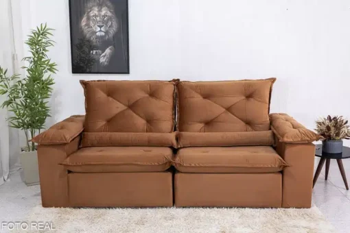 Sofá Retrátil Reclinável Roma 2.30m Veludo Terracota 24 - D28 Soft - Imagem 4
