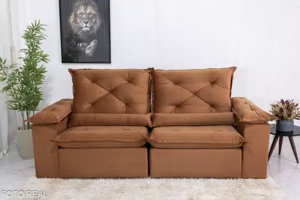 Sofá Retrátil Reclinável Roma 2.30m Veludo Terracota 24 - D28 Soft - Image 4