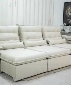 Sofá Retrátil Reclinável Emanuelly 3.20m Veludo Bege 01 - D28 Soft