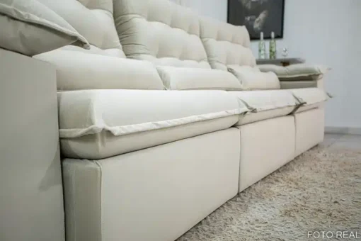 Sofá Retrátil Reclinável Emanuelly 3.20m Veludo Bege 01 - D28 Soft - Imagem 7