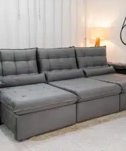 Sofá Retrátil Reclinável Emanuelly 3.20m Veludo Cinza 20 - D28 Soft