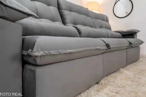 Sofá Retrátil Reclinável Emanuelly 3.20m Veludo Cinza 20 - D28 Soft - Imagem 7