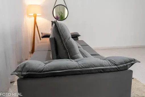Sofá Retrátil Reclinável Emanuelly 3.20m Veludo Cinza 20 - D28 Soft - Imagem 8
