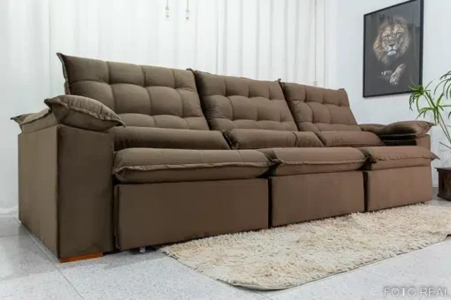 Sofá Retrátil Reclinável Emanuelly 3.20m Veludo Marrom - D28 Soft - Imagem 5