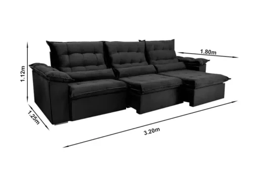 Sofá Retrátil Reclinável Emanuelly 3.20m Veludo Bege 01 - D28 Soft - Imagem 10