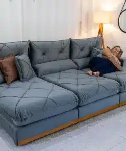 Sofá Retrátil Reclinável Gran Bello 3.20m Veludo Cinza - D33 e Molas Ensacadas