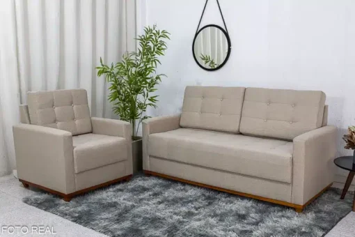 Sofá Áustria 3 Lugares + Poltrona Áustria Bege