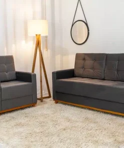 Sofá Áustria 3 Lugares + Poltrona Áustria Veludo Grafite